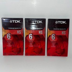 Lot of 3 TDK Premium Quality HS 6 Hours T-120 Blank VHS Tapes New Sealed
